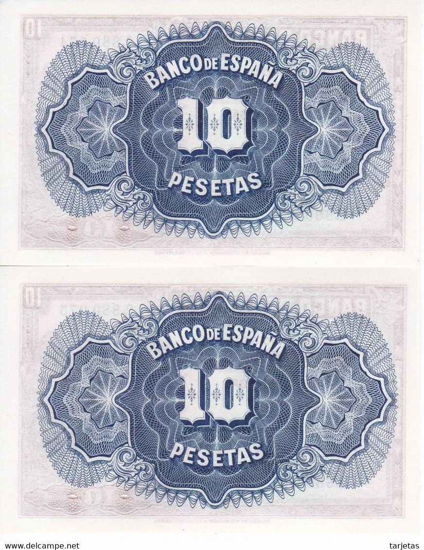 PAREJA CORRELATIVA DE 10 PESETAS DEL AÑO 1935 SIN SERIE SIN CIRCULAR (SC) CERTIFICADO DE PLATA - 10 Peseten