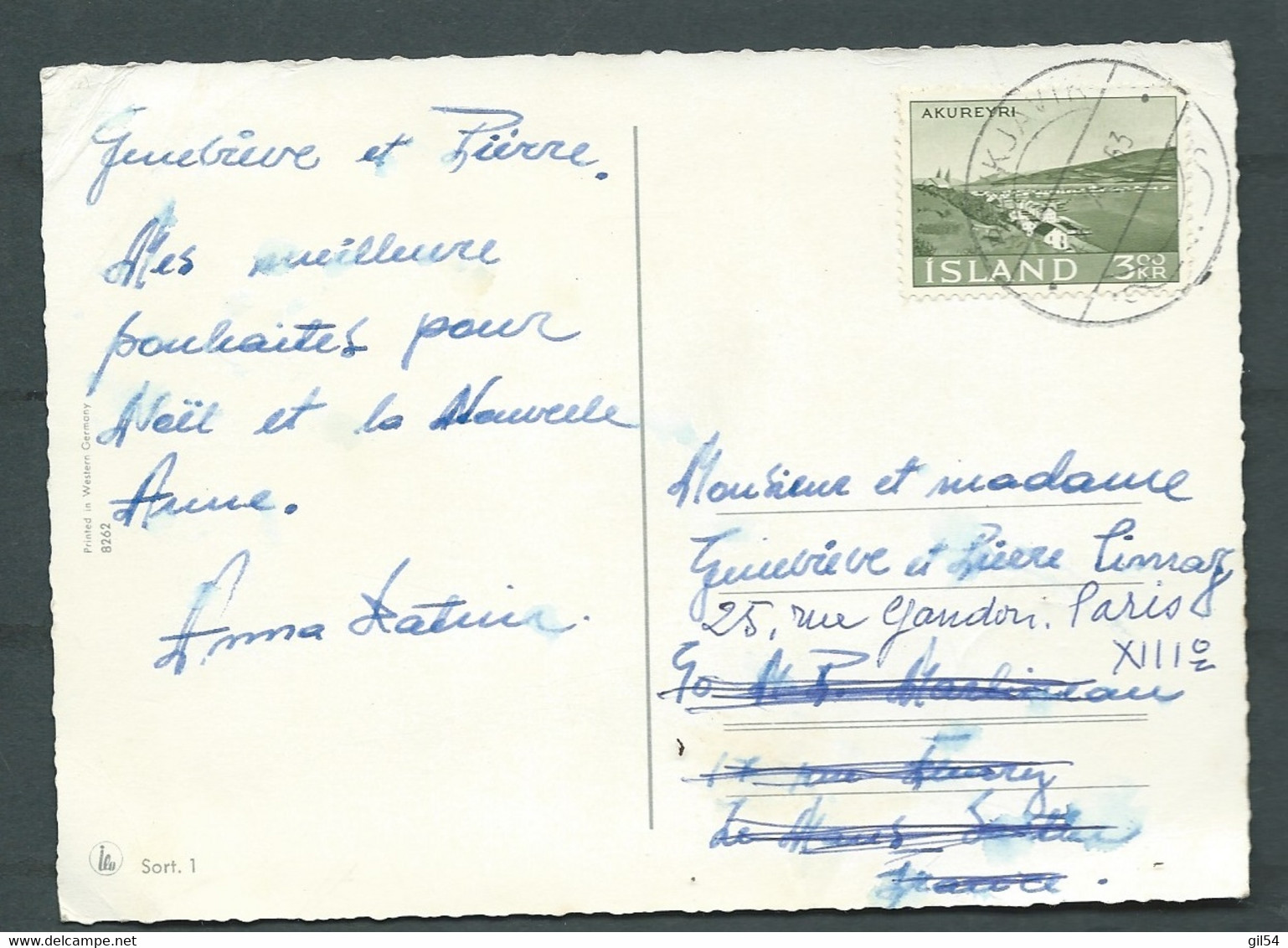 Timbre D 'Islande  Affranchissant Une Carte Postale Pour La France En 1963  -  Mald 10302 - Brieven En Documenten