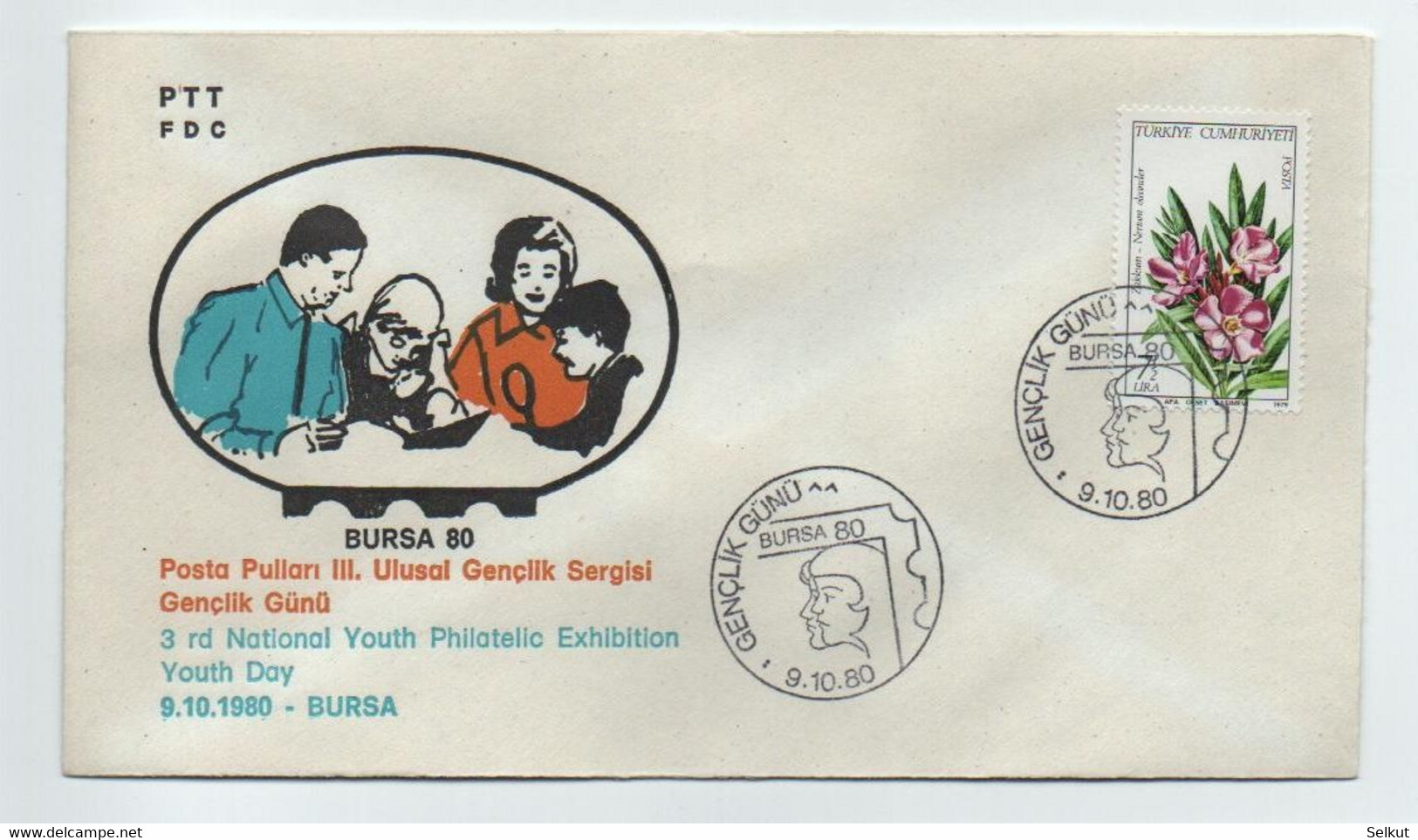 Turkey 1980 Youth Day | 3rd National Youth Philatelic Exhibition | Special Cover, Bursa, Oct. 9 - Covers & Documents