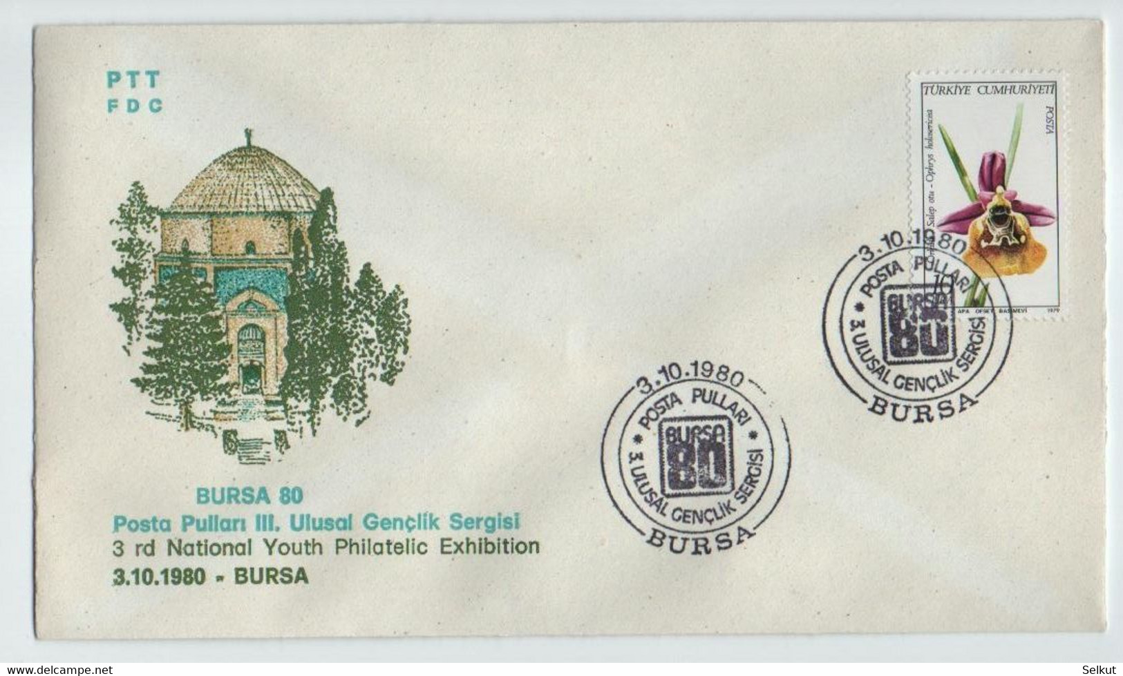 Turkey 1980 Youth Day | 3rd National Youth Philatelic Exhibition | Special Cover, Bursa, Oct. 9 - Brieven En Documenten