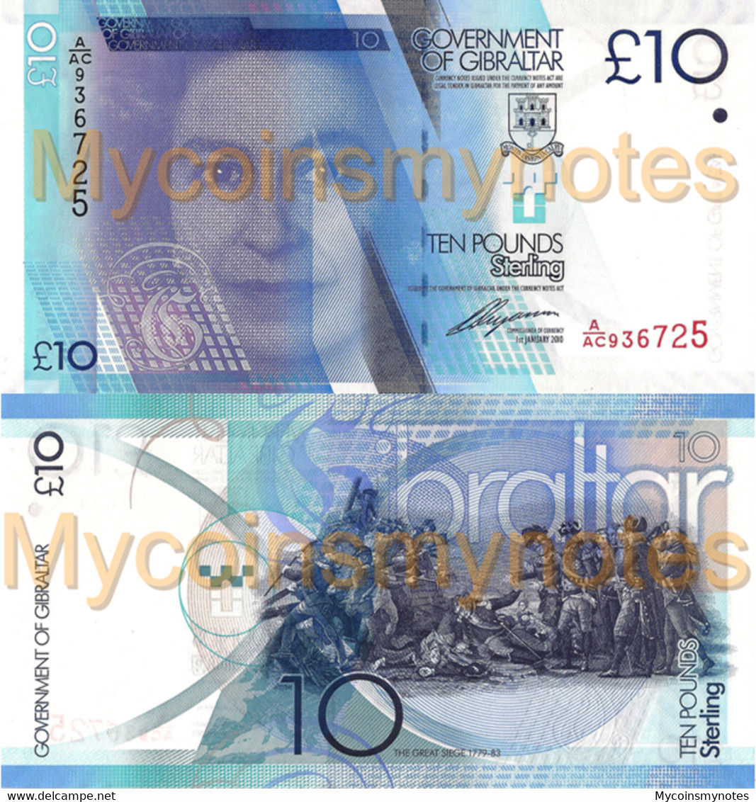 GIBRALTAR, £10 POUNDS, 2011, P36, Prefix A, Queen Elizabeth II, UNC - Gibilterra