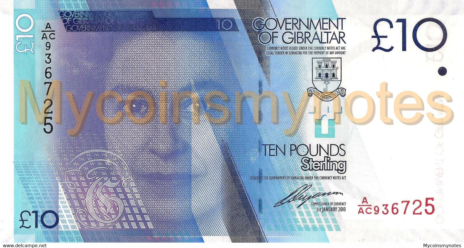 GIBRALTAR, £10 POUNDS, 2011, P36, Prefix A, Queen Elizabeth II, UNC - Gibilterra