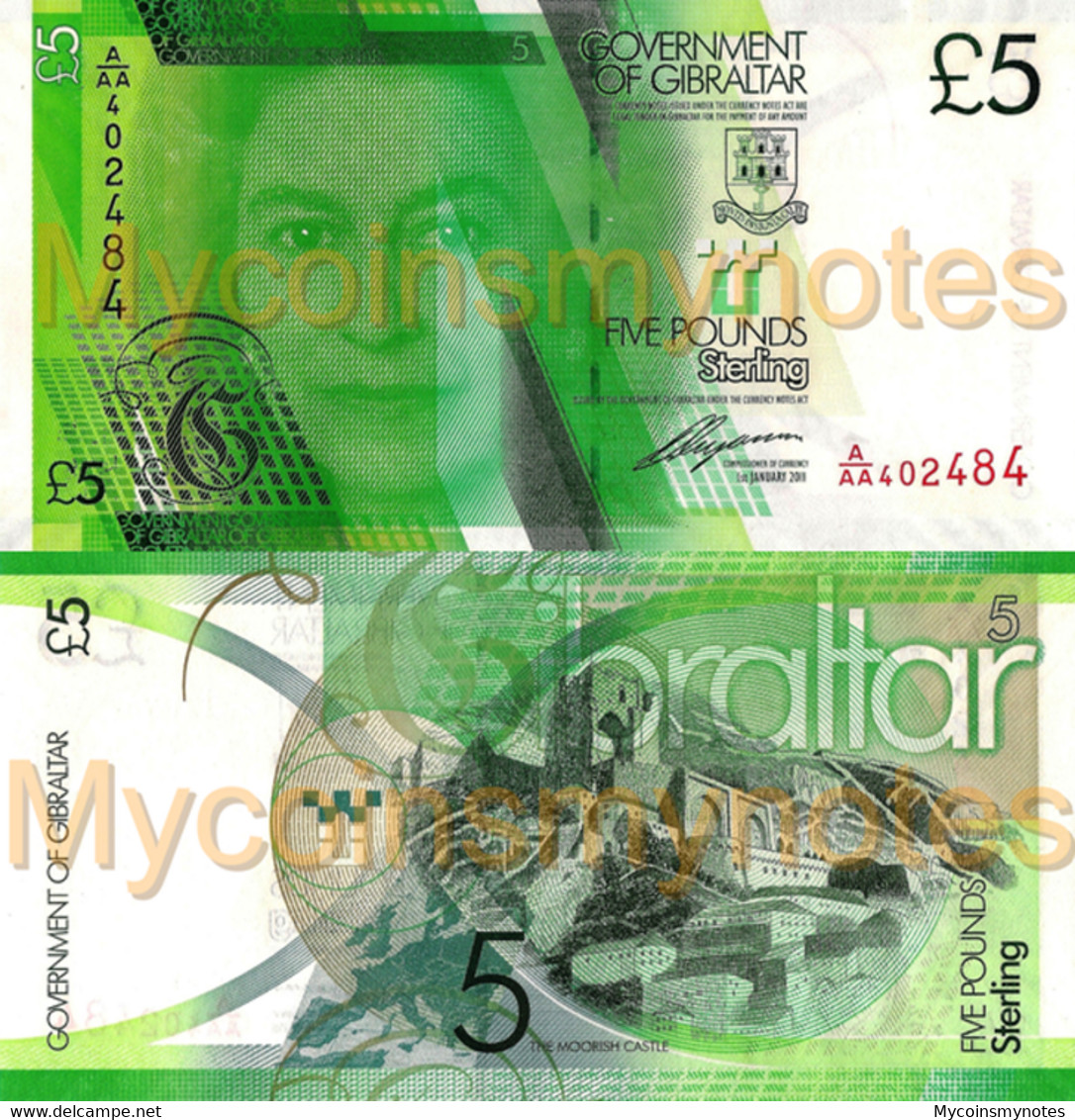 GIBRALTAR, £5 POUNDS, 2011, P35, Prefix A, Queen Elizabeth II, UNC - Gibilterra