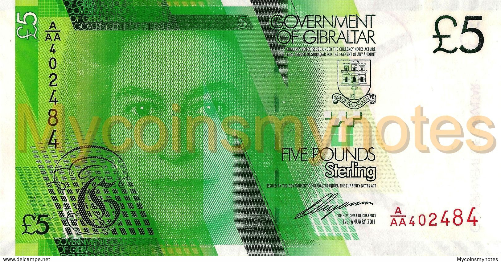 GIBRALTAR, £5 POUNDS, 2011, P35, Prefix A, Queen Elizabeth II, UNC - Gibilterra