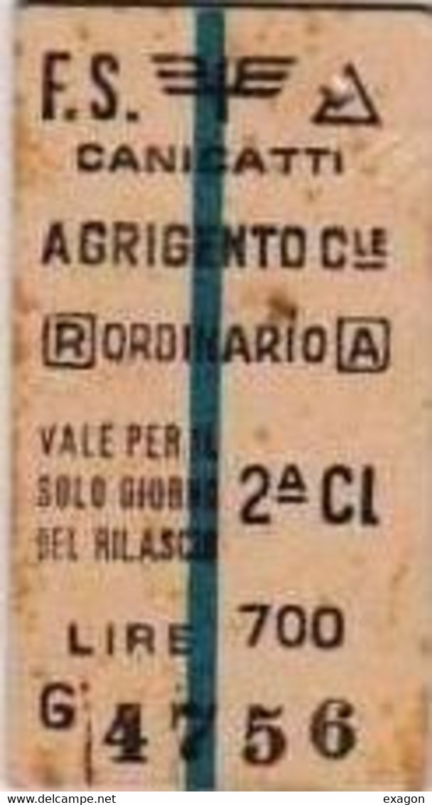 Biglietto Treno   -  CANICATTI'  /  AGRIGENTO CENTRALE  -   Del  04. 06.  1970 - Europe