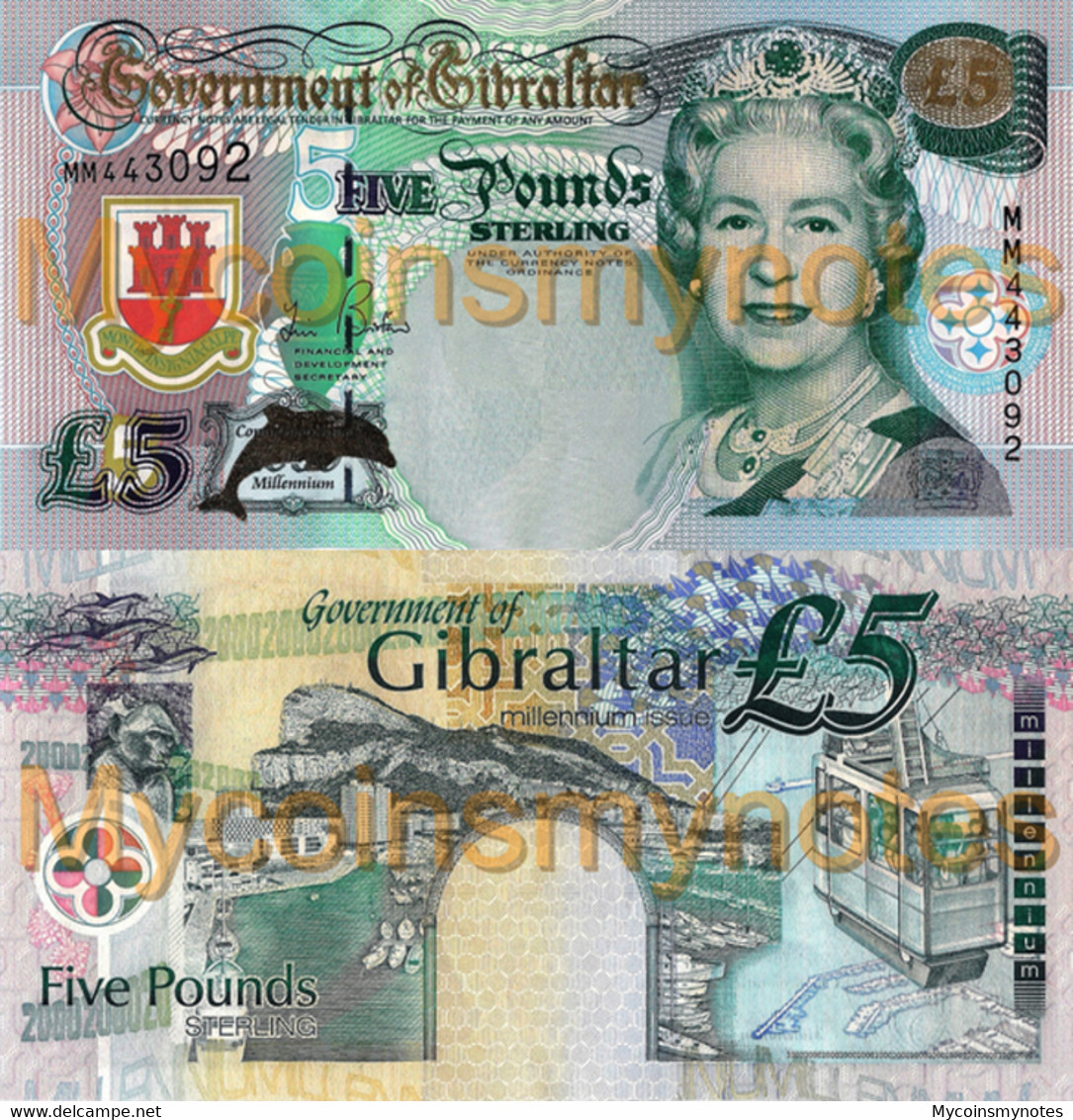 GIBRALTAR, £5 POUNDS, 2000, P29, Millennium Commemorative, Queen Elizabeth II, UNC - Gibilterra