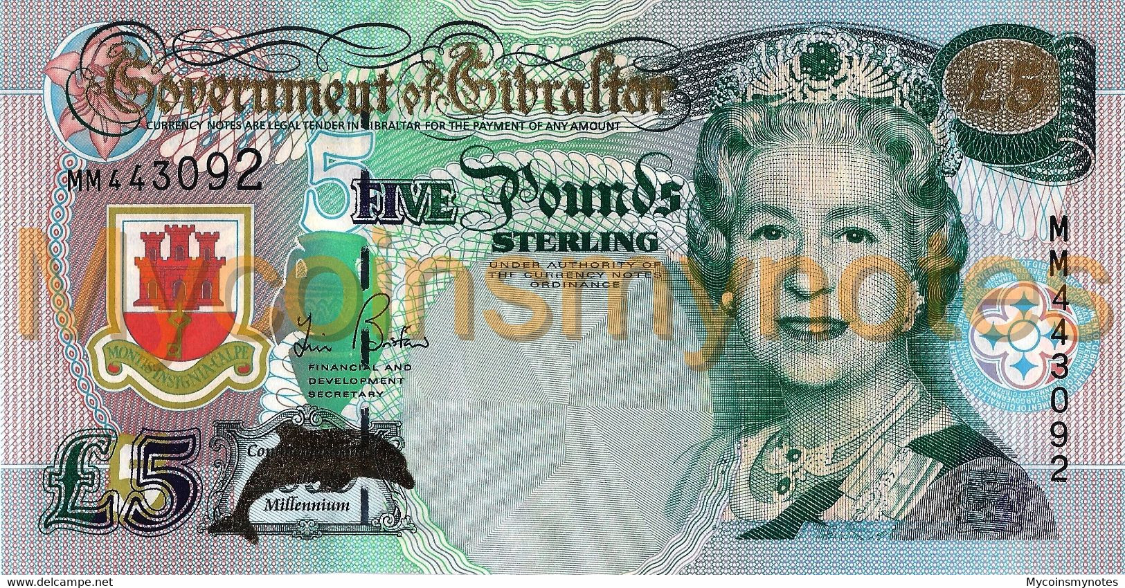 GIBRALTAR, £5 POUNDS, 2000, P29, Millennium Commemorative, Queen Elizabeth II, UNC - Gibilterra