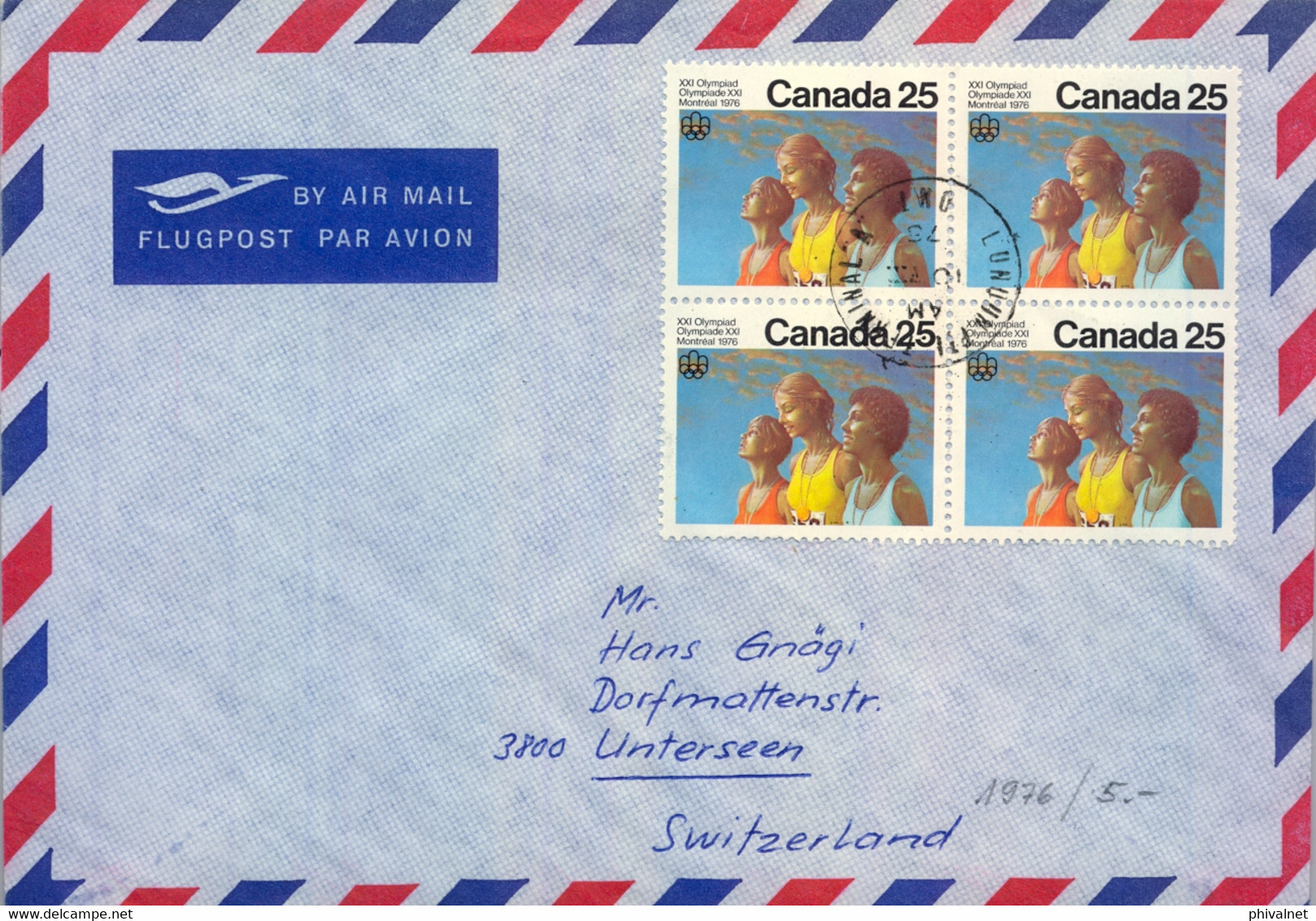 1976 CANADÁ , OLIMPIADAS DE MONTREAL , OLYMPIC GAMES , MONTREAL 76 , BLOQUE DE 4 , MAT. LONDON / ONTARIO - Storia Postale