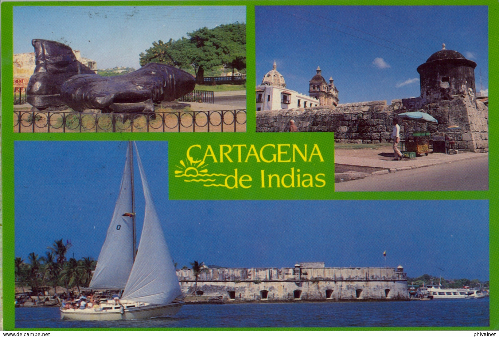 COLOMBIA , T.P. CIRCULADA , CARTAGENA - MONUMENTO A LOS ZAPATOS VIEJOS , MURALLAS , CASTILLO DE SAN FERNANDO - Colombie