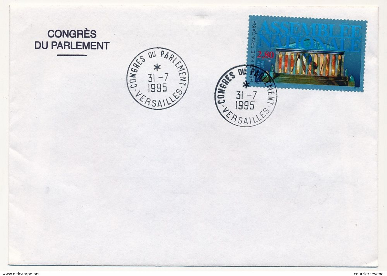 FRANCE - Env. Affr. 2,80 Assemblée Nat -Obl Congrès Du Parlement 31/7/1995 VERSAILLES + Carton François Sauvadet, Député - Temporary Postmarks