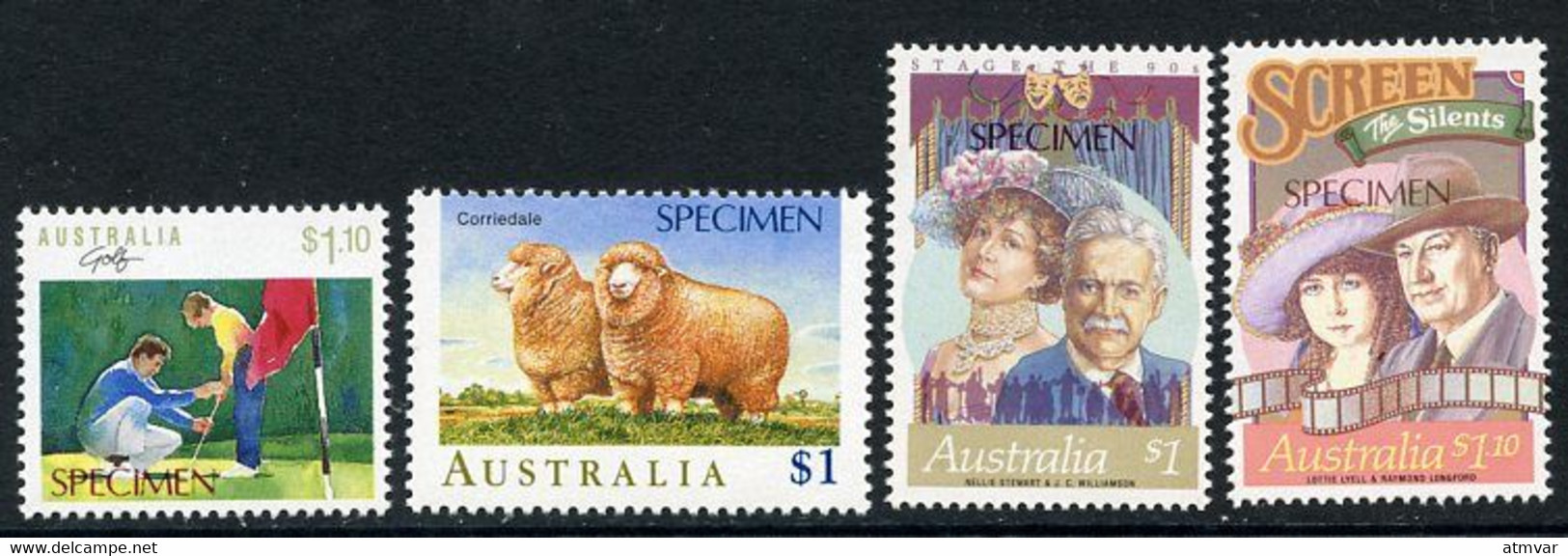 AUSTRALIA SPECIMEN Stamps - Golf, Sheep Corriedale, Cinema, Film, Theater, The Silents, Stage The 90s - Cinderellas