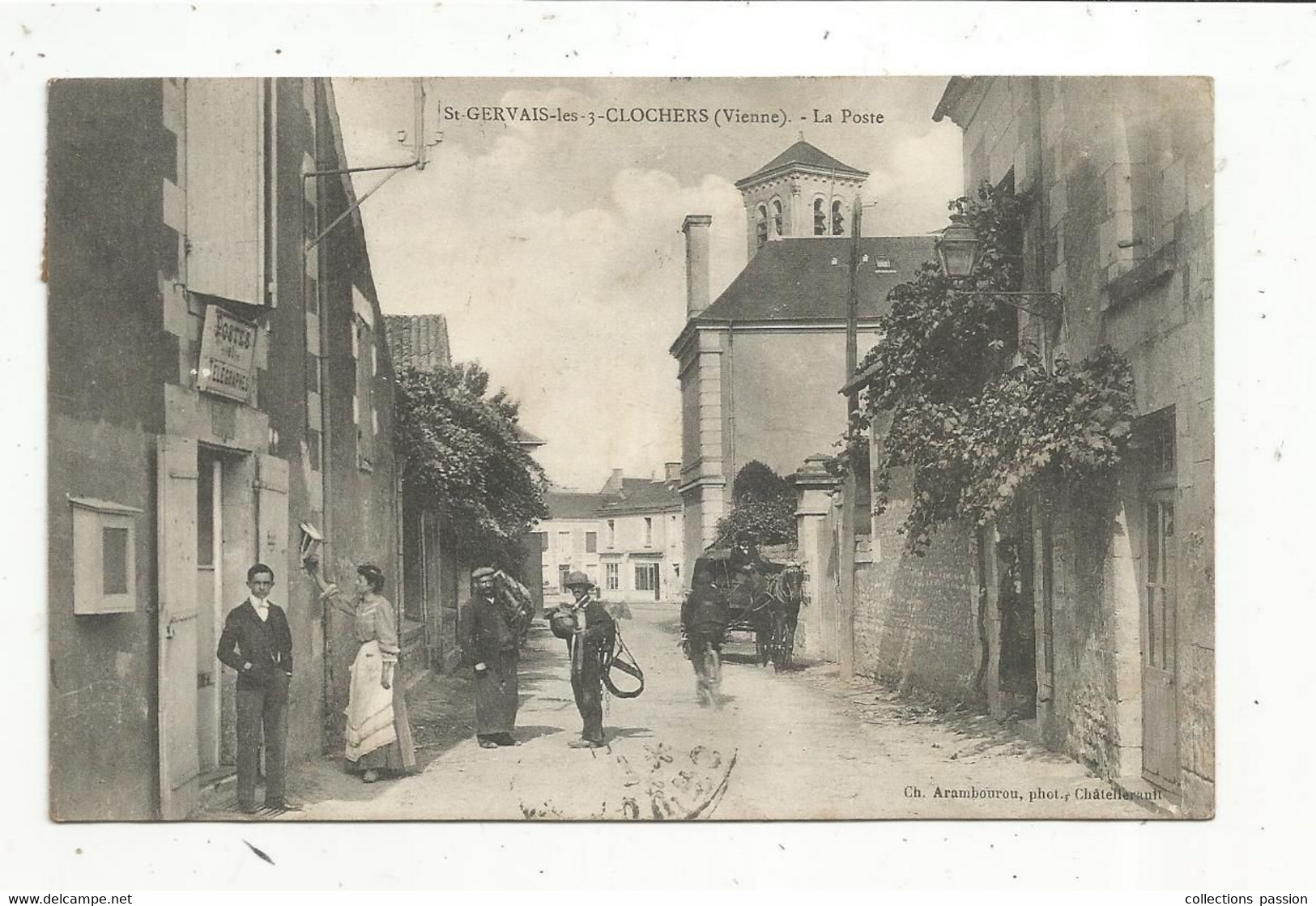 JC, Cp , 86 , SAINT GERVAIS LES 3 CLOCHERS ,la Poste ,voyagée 1908 - Saint Gervais Les Trois Clochers
