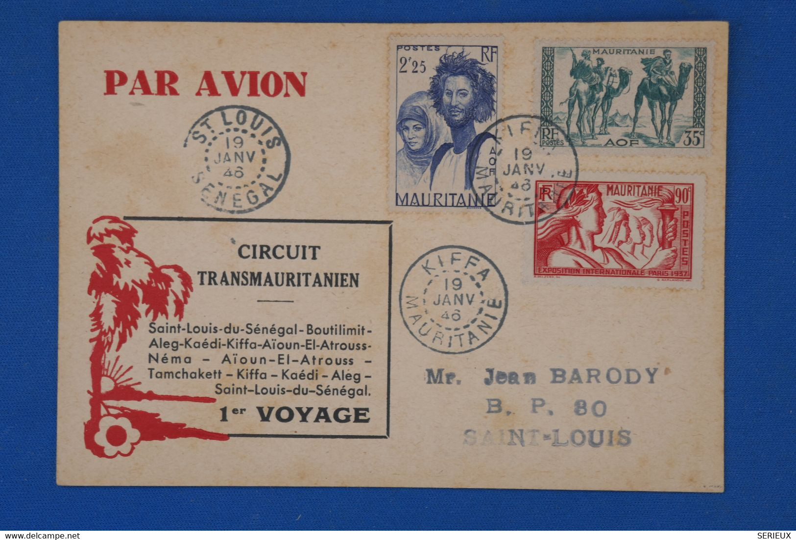 AS12 MAURITANIE  BELLE CARTE  196 PAR AVION +ST LOUIS  SENEGAL+ CIRCUIT TRANSMAURITANIE+++AFFRANCH. PLAISANT - Briefe U. Dokumente