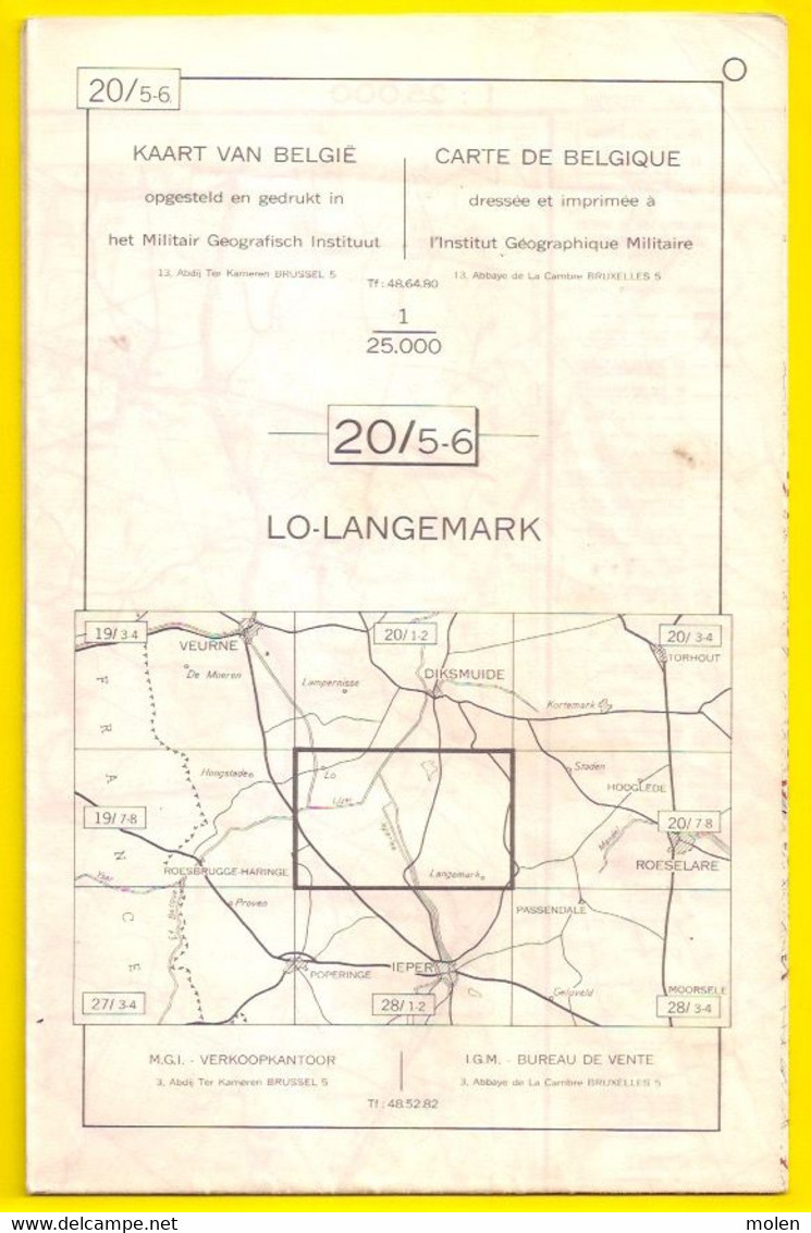 Meting1966 LO LANGEMARK STAFKAART 20/5-6 RENINGE POLLINKHOVE OOSTVLETEREN BIKSCHOTE ZUIDSCHOTE MERKEM NOORDSCHOTE S284 - Langemark-Poelkapelle