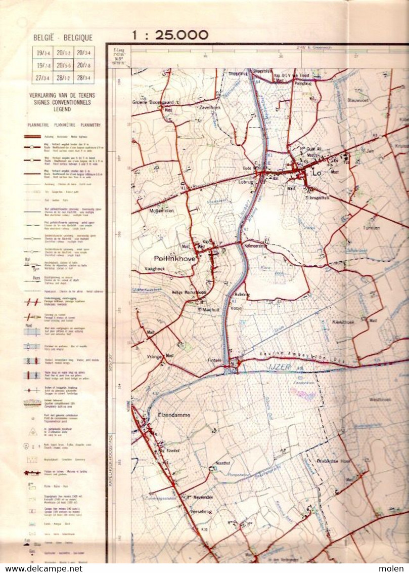 Meting1966 LO LANGEMARK STAFKAART 20/5-6 RENINGE POLLINKHOVE OOSTVLETEREN BIKSCHOTE ZUIDSCHOTE MERKEM NOORDSCHOTE S284 - Langemark-Poelkapelle