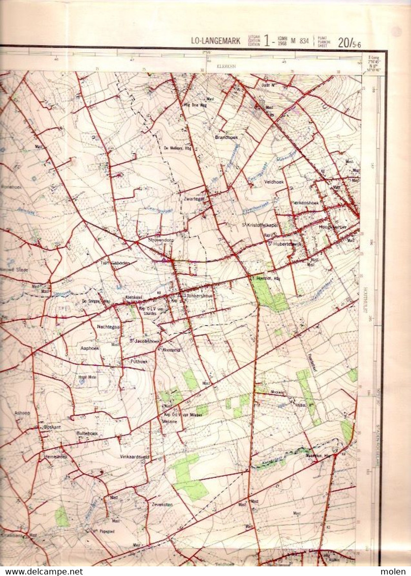 Meting1966 LO LANGEMARK STAFKAART 20/5-6 RENINGE POLLINKHOVE OOSTVLETEREN BIKSCHOTE ZUIDSCHOTE MERKEM NOORDSCHOTE S284