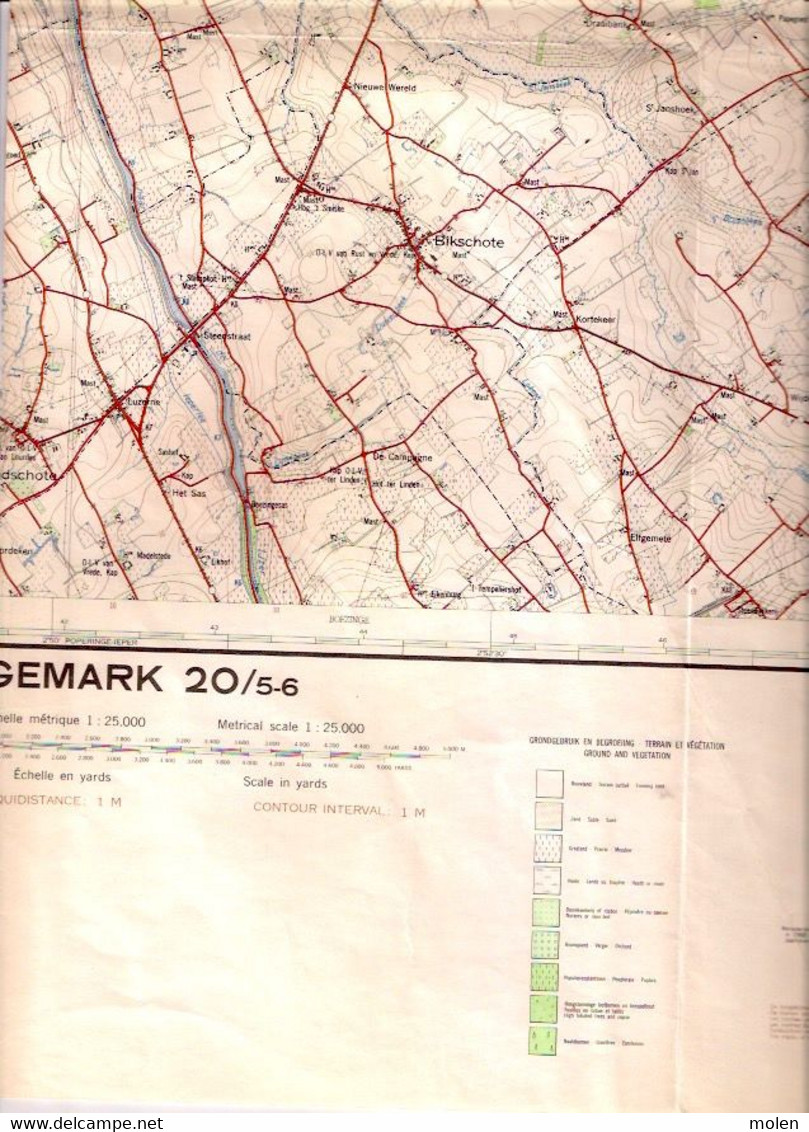 Meting1966 LO LANGEMARK STAFKAART 20/5-6 RENINGE POLLINKHOVE OOSTVLETEREN BIKSCHOTE ZUIDSCHOTE MERKEM NOORDSCHOTE S284