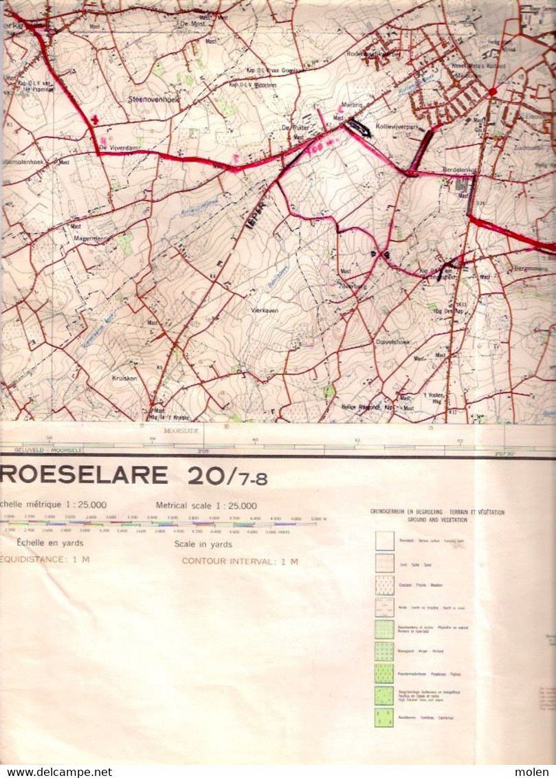 Meting 1966 STADEN ROESELARE STAFKAART 20/7-8 HOUTHULST HOOGLEDE POELKAPELLE WESTROZEBEKE OOSTNIEUWKERKE RUMBEKE S297