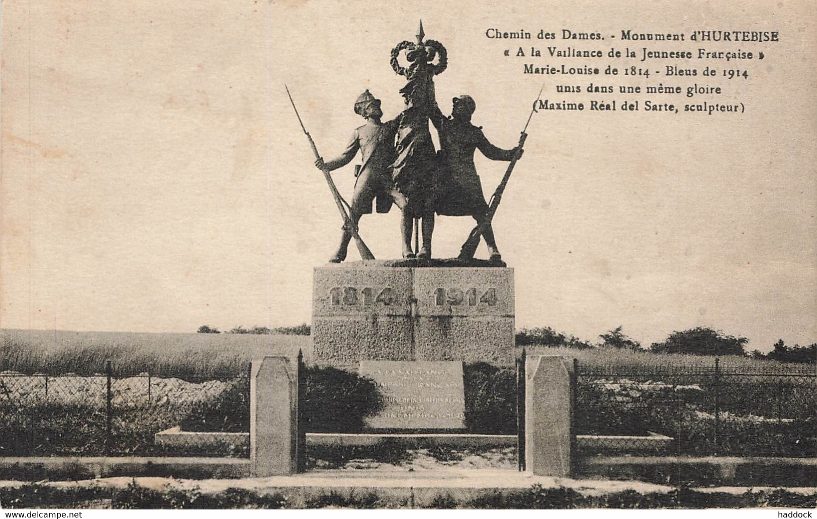 CHEMIN DES DAMES : MONUMENT D'HURTEBISE - Otros & Sin Clasificación