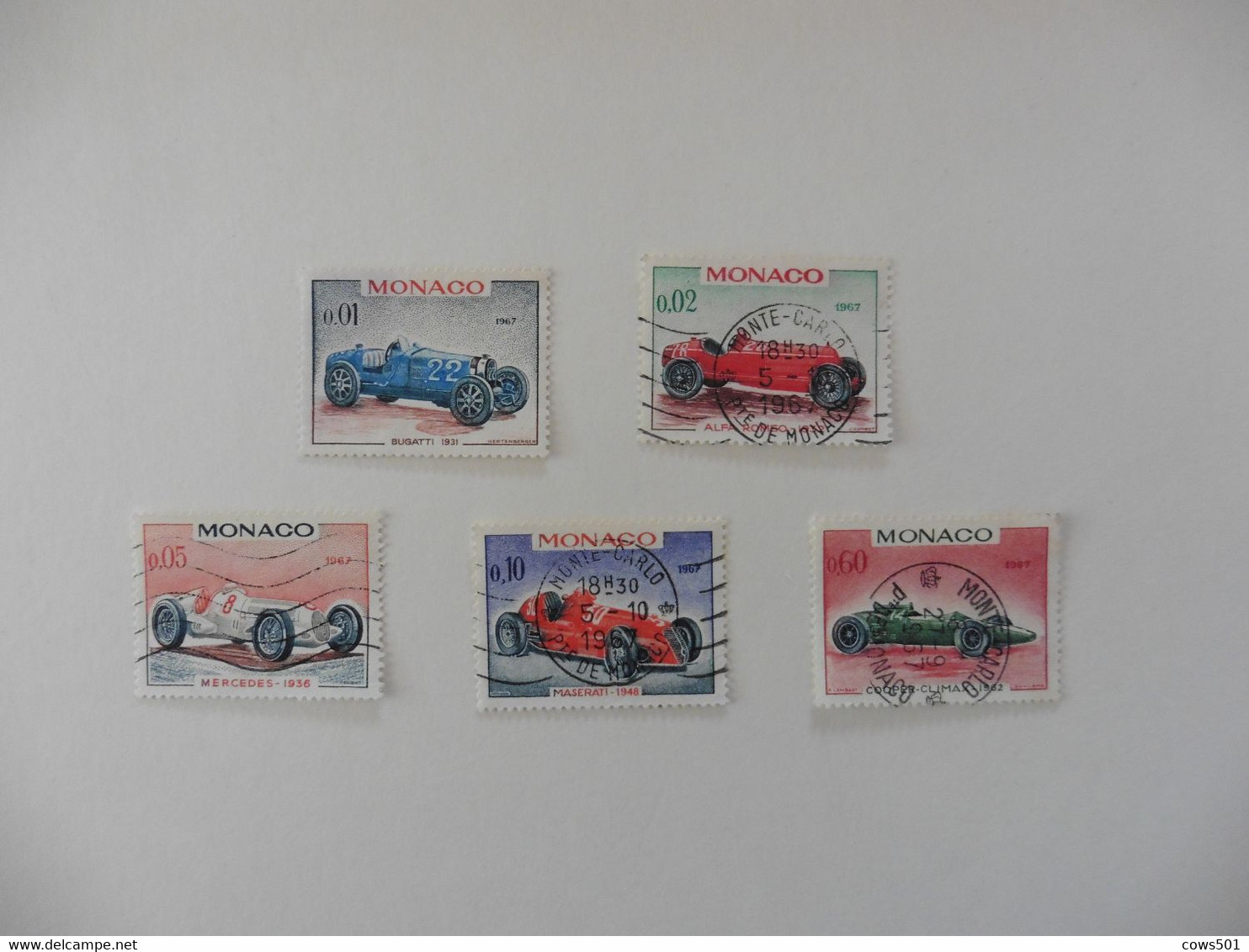 Europe > Monaco >5 Timbres Oblitérés : Frand Prix Automobile De Monaco :voitures De Vainqueurs - Collections, Lots & Séries