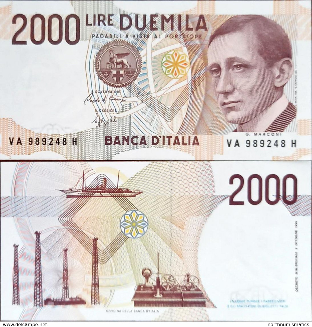 Italy 2000 Lire 1990 Unc - [ 9] Verzamelingen