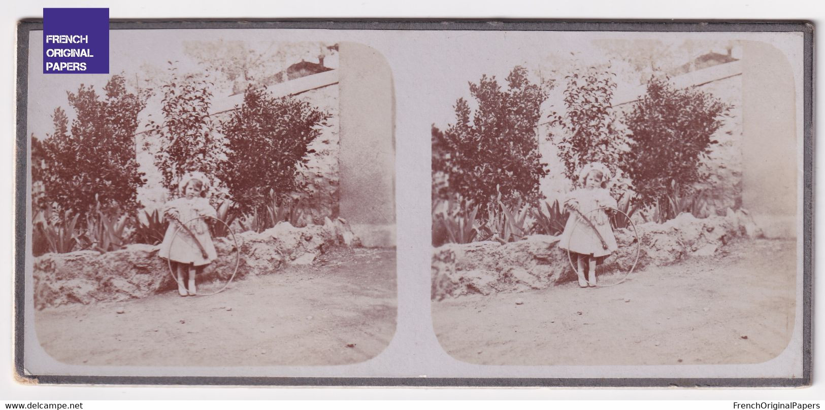 Marseille Environs Jolie Photo Stéréoscopique 12,5x5,5cm Vers 1890/1900 Fille Fillette Cerceau Jeu Maison Jardin A69-20 - Stereoscopic