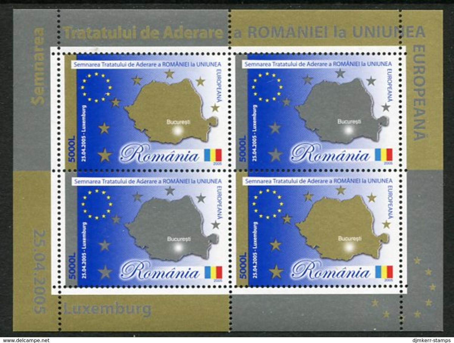 ROMANIA 2005 Signing Of EU Accession Agreement Block  MNH / **.  Michel 354 - Blokken & Velletjes