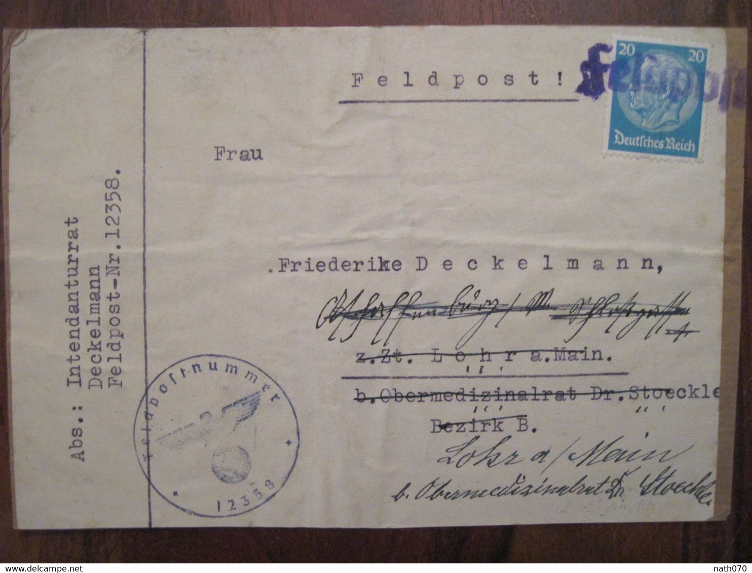 Feldpost 1940's Lohr Am Main FDP Feldpostnummer 12358 Kommando Infanterie-Division 215 Reich Allemagne Cover WK2 - Lettres & Documents