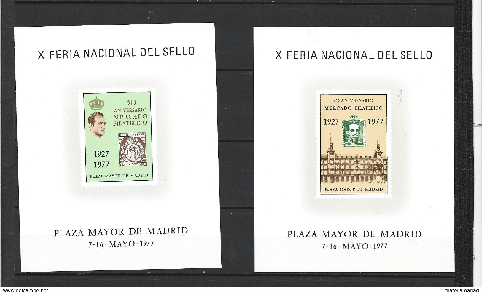 ESPAÑA HOJITAS RECUEDO FILATELICO  X FERIA NACIONAL DEL SELLO PLAZA MAYOR DE MADRID AÑO 1977 (C.V) - Blocs & Hojas