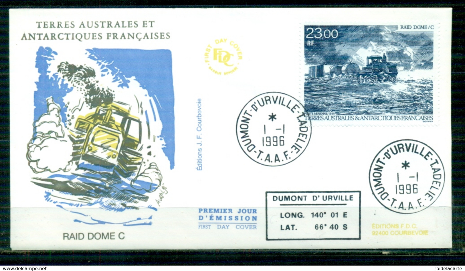 FDC-Carte Maximum Card # TAAF-FSAT 1996 (N°Yv. PA 138) Station Concordia -Raid Dome C -véhicule-vehicle-Terre Adélie - - FDC