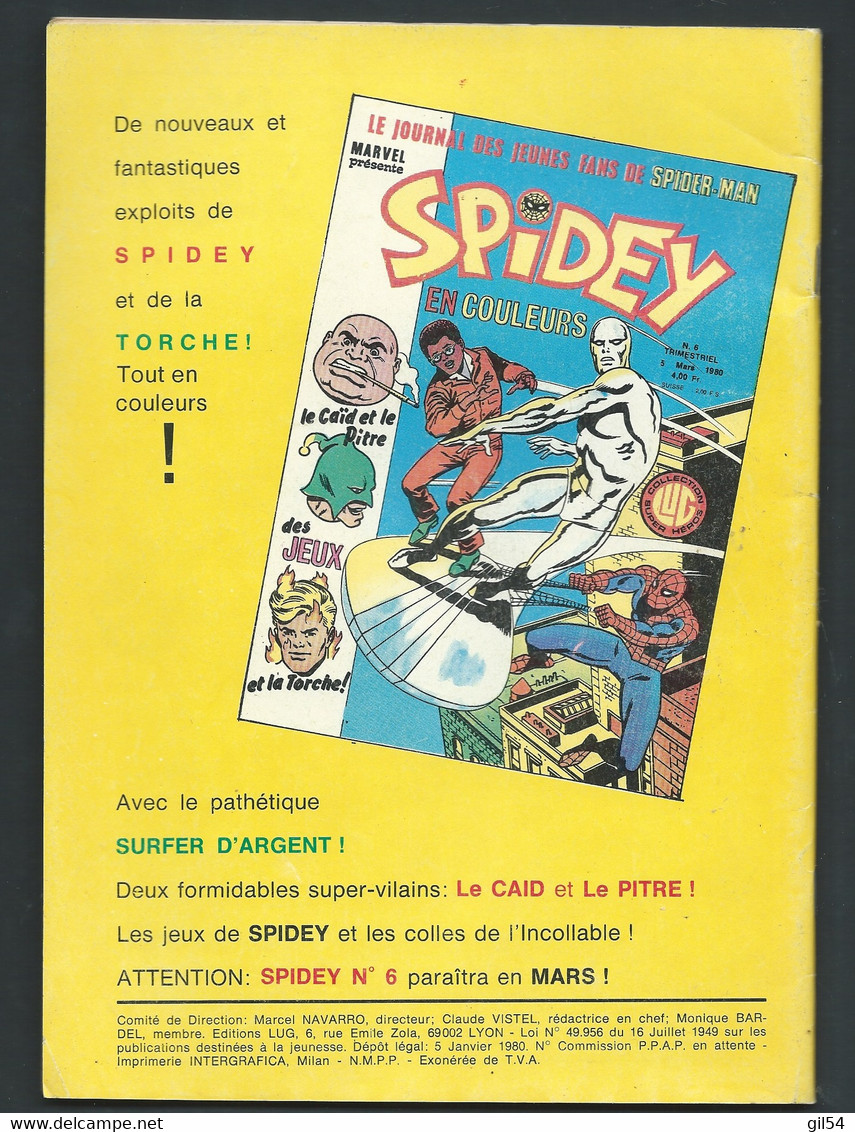 Spidey En Couleur  N° 5 Trimestriel 10 Janvier 1980 Marvel   Fau 11906 - Spidey