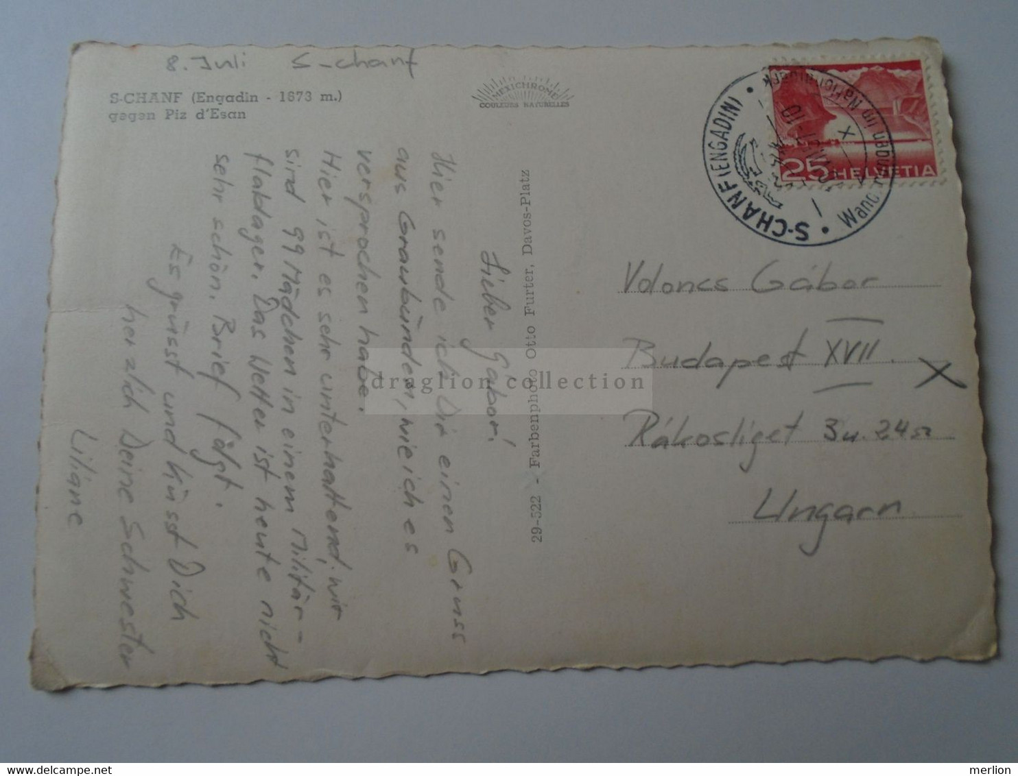 D188969 Suisse - GR S-chanf - Scanfs  1957  Sent To Hungary - Sent