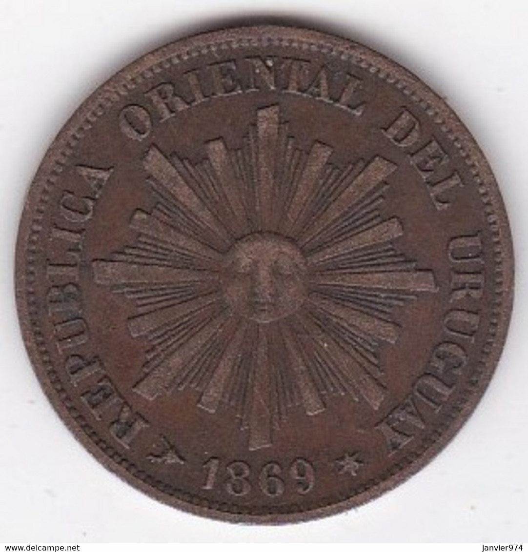 Uruguay 1 Centesimo 1869 H Heaton, En Bronze , KM# 11 - Uruguay