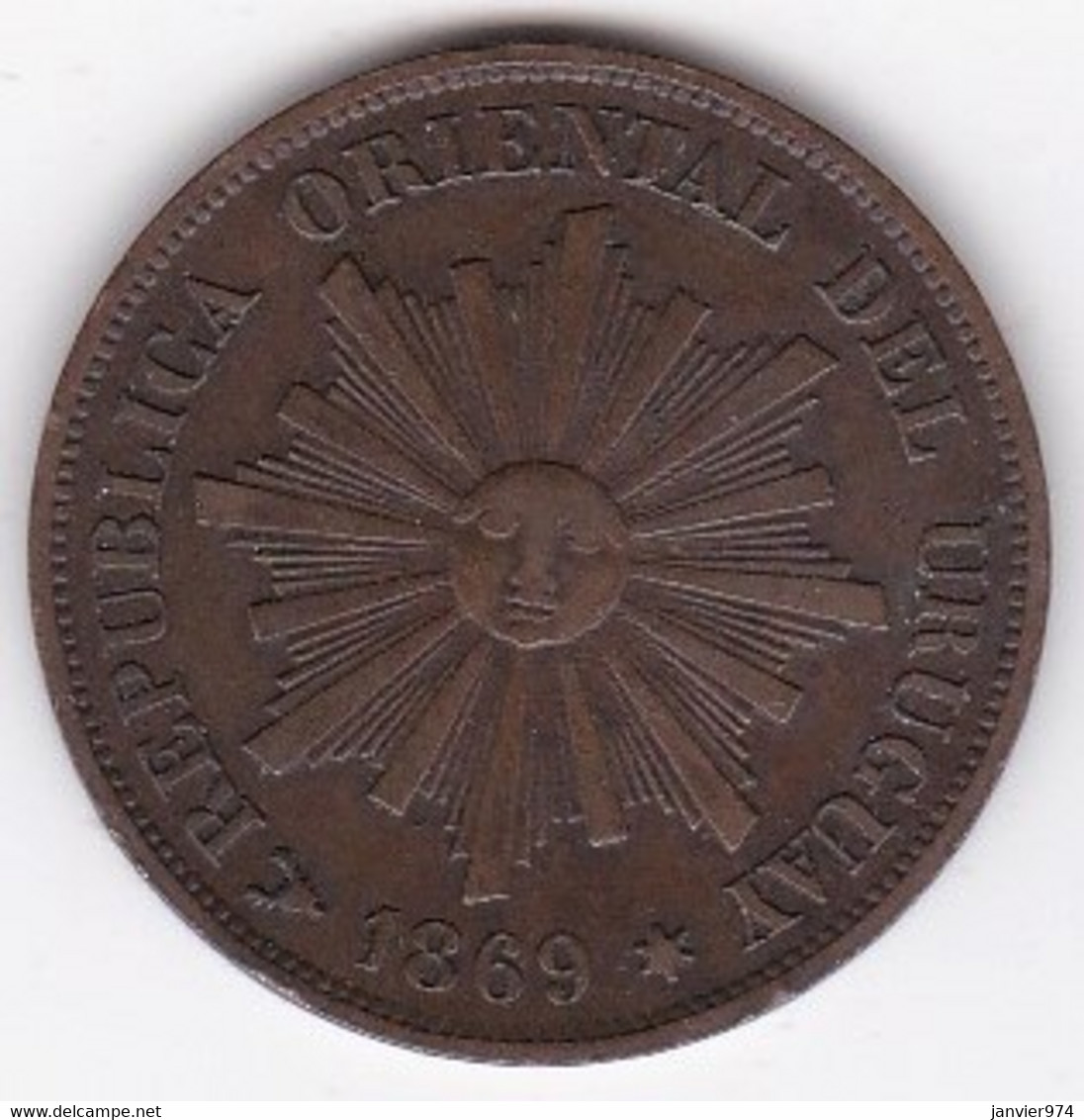 Uruguay 1 Centesimo 1869 H Heaton, En Bronze , KM# 11 - Uruguay