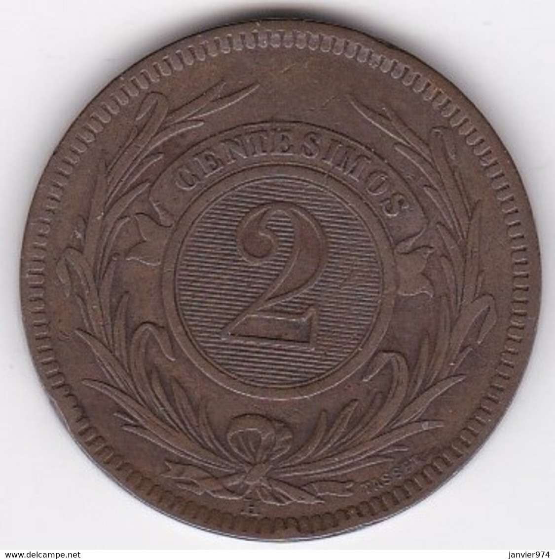Uruguay 2 Centesimos 1869 H Heaton, En Bronze , KM# 12 - Uruguay