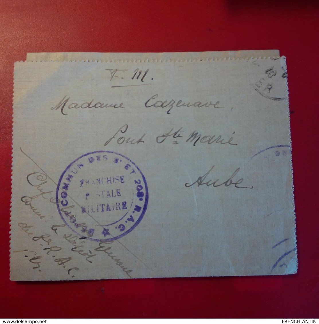 LETTRE CORRESPONDANCE MILITAIRE CACHET 208E R.A.C DEPOT POUR PONT SAINTE MARIE AUBE - Brieven En Documenten