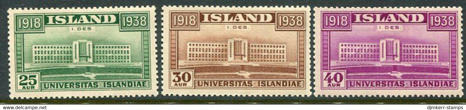 ICELAND  1938 Anniversary Of Independent Kingdom (University Of Iceland) MH / *.  Michel 200-02 - Unused Stamps