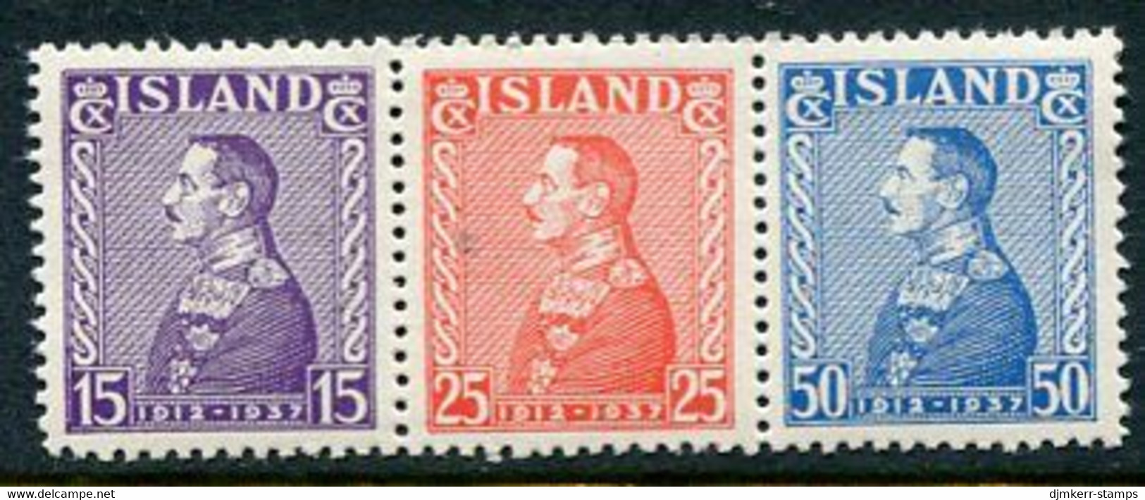 ICELAND  1937 25th Anniversary Of Regency Singles Ex Block MNH / **.  Michel 190-92 - Nuevos