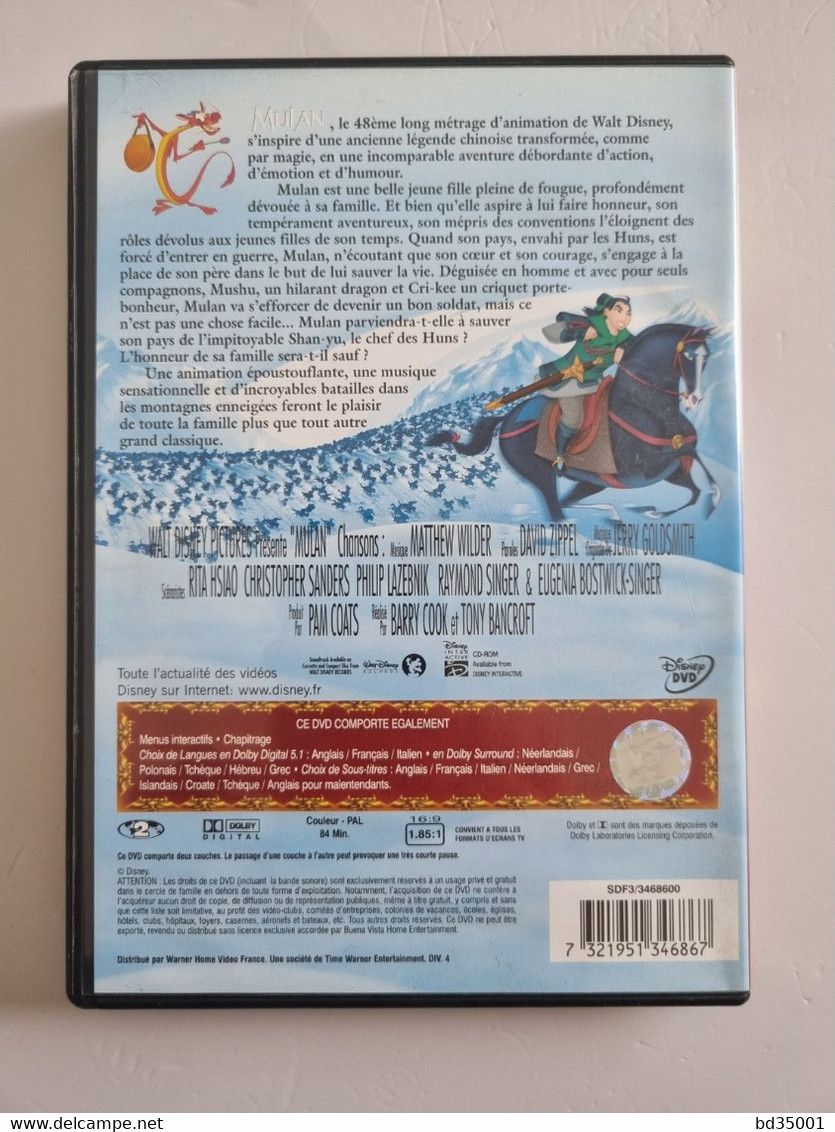 DVD Original WALT DISNEY - Mulan - Simple - Etat Neuf - Animatie
