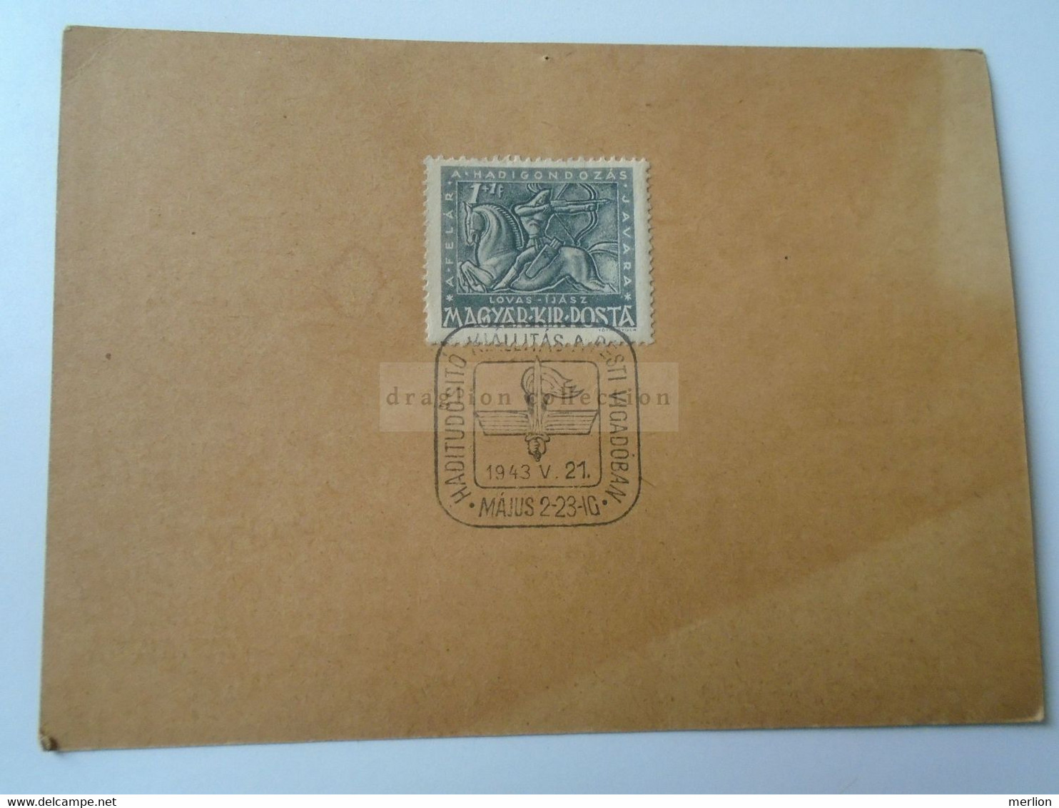 D189004 Hungary   Haditudósító Kiállítás A Pesti Vigadóban  - 1943 WWII - War Reporting Exhibition Backside Sporthírlap - Poststempel (Marcophilie)