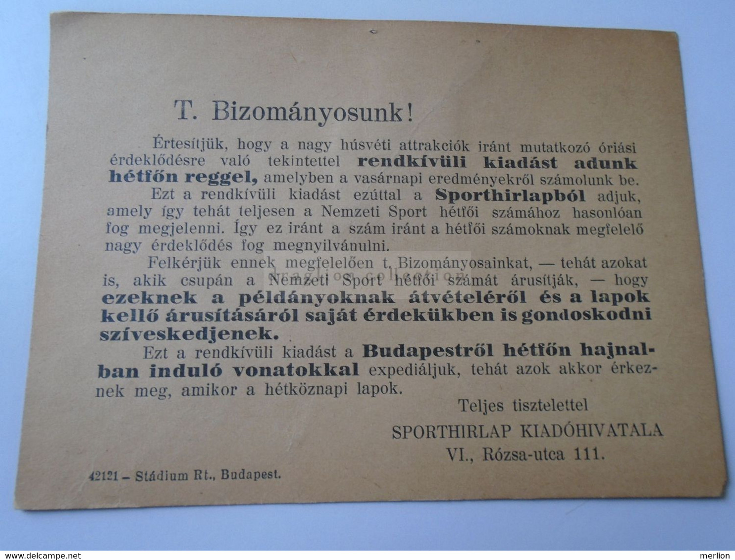 D189004 Hungary   Haditudósító Kiállítás A Pesti Vigadóban  - 1943 WWII - War Reporting Exhibition Backside Sporthírlap - Marcophilie