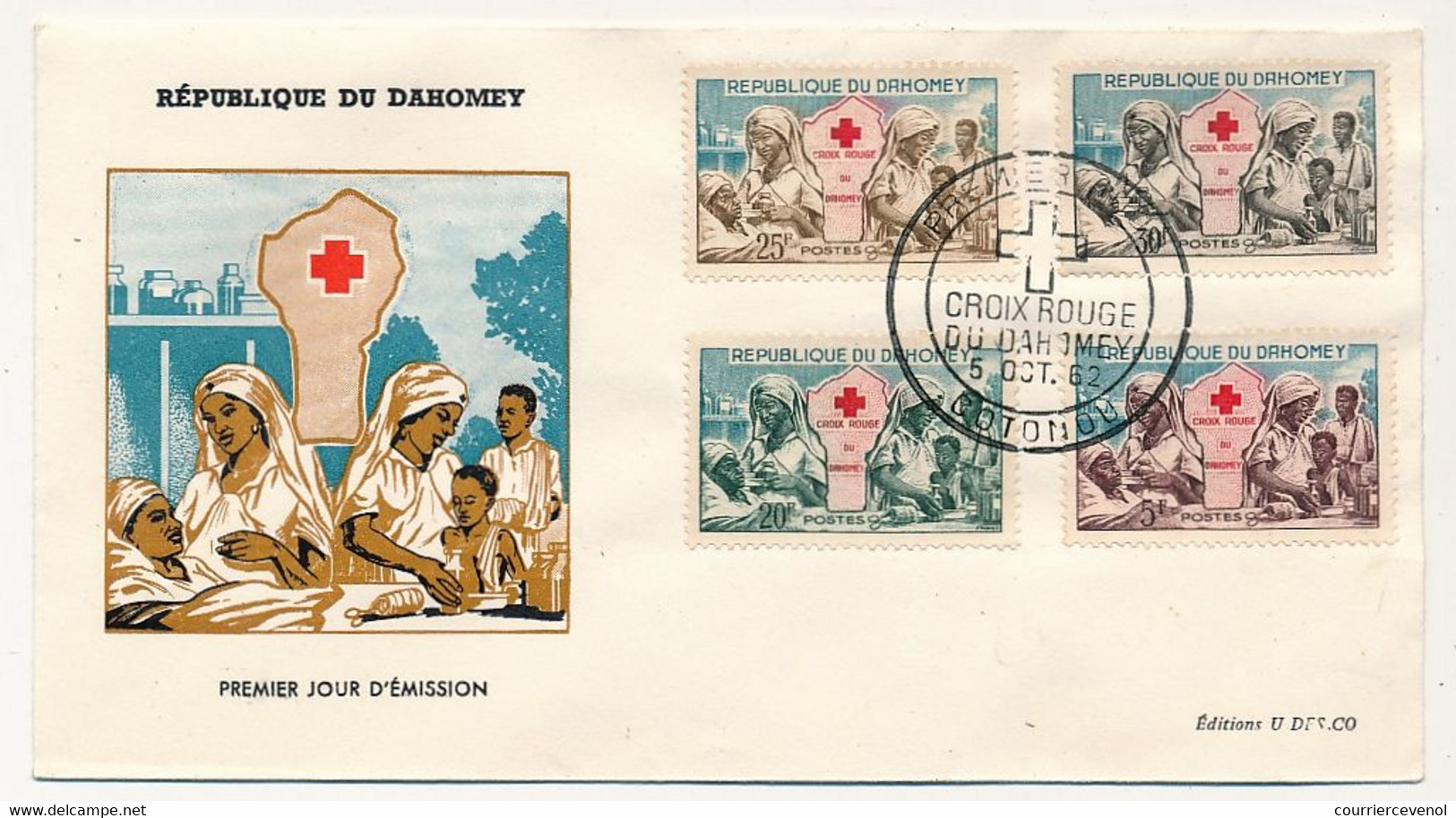 DAHOMEY - 1 Enveloppe FDC - 4 Valeurs "Croix Rouge" 5 Oct 1962 - Cotonou - Benin - Dahomey (1960-...)