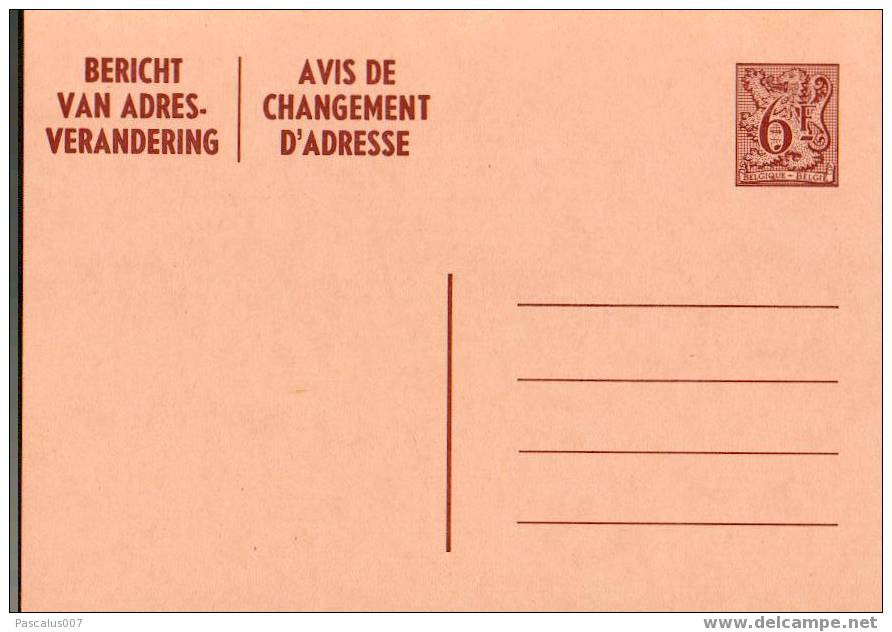 AP - Entier Postal - Carte Postale Avis De Changement D'adresse N° 23 - Chiffre Sur Lion Héraldique Avec Banderole - 6,0 - Adreswijziging