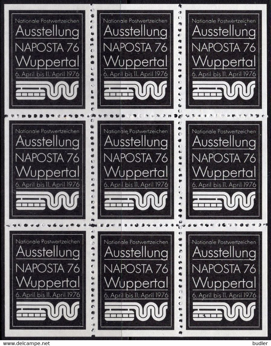 DEUTSCHLAND : Block Mit 9 Cinderellas : @§* Nationale Postwertzeichen AUSSTELLUNG NAPOSTA WUPPERTAL - April 1976 *§@ - R- & V- Labels