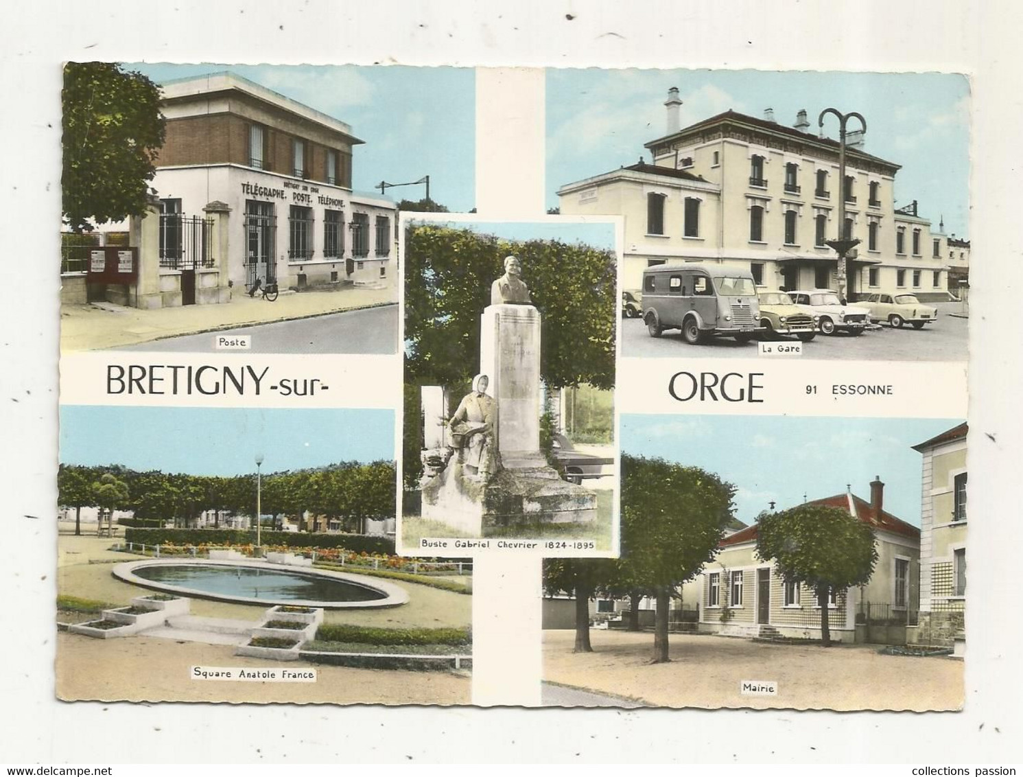 JC, Cp , 91 , BRETIGNY SUR ORGE,multivues ,automobiles , La Gare , La Poste , Voyagée 1972 - Bretigny Sur Orge