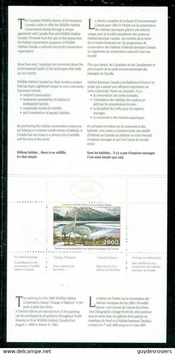 OISEAU; Conservation Habitats Fauniques CANADA 2000 Wildlife Habitat Conservation; BIRD  (8441) - Local, Strike, Seals & Cinderellas