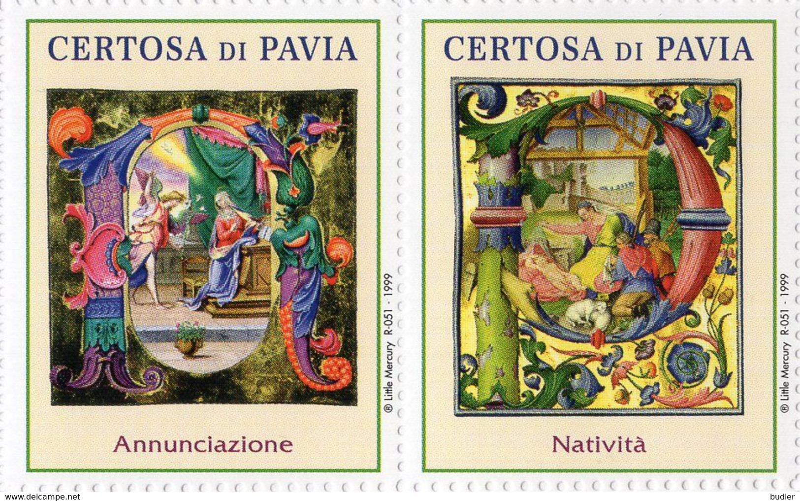 ITALIA : Sheet Of 6 Vignettes : @§* Certosa Di PAVIA *§@  ## Capilettera Miniati Da Corali Della Certosa Di Pavia – ... - Grabados