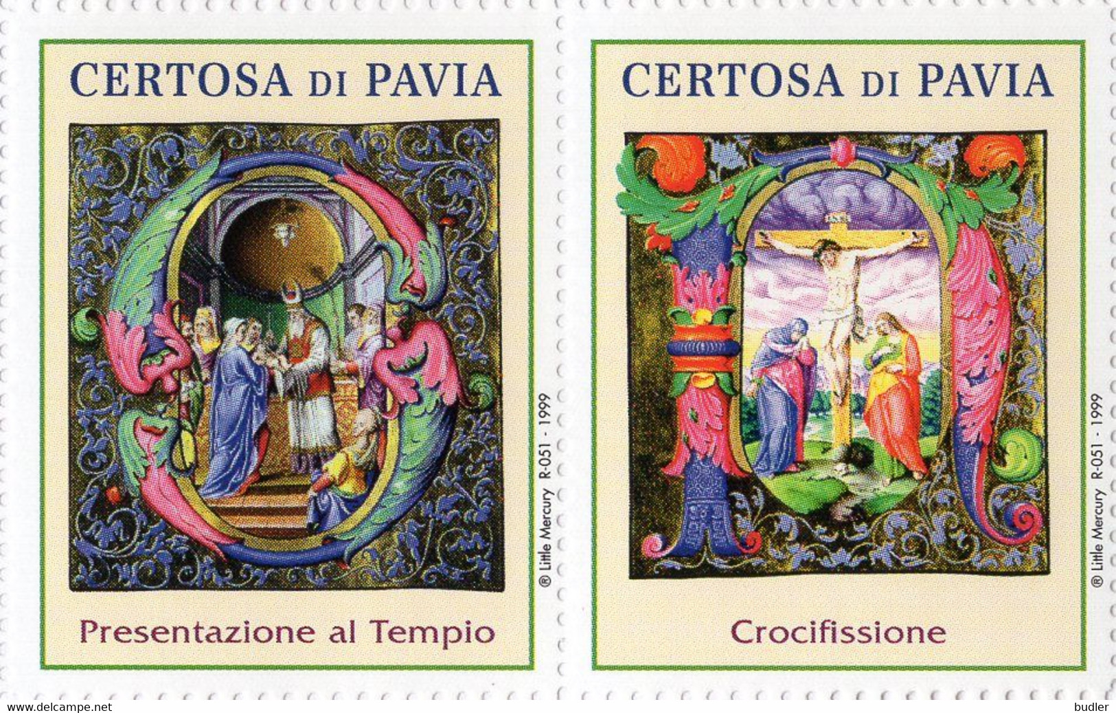 ITALIA : Sheet Of 6 Vignettes : @§* Certosa Di PAVIA *§@  ## Capilettera Miniati Da Corali Della Certosa Di Pavia – ... - Grabados