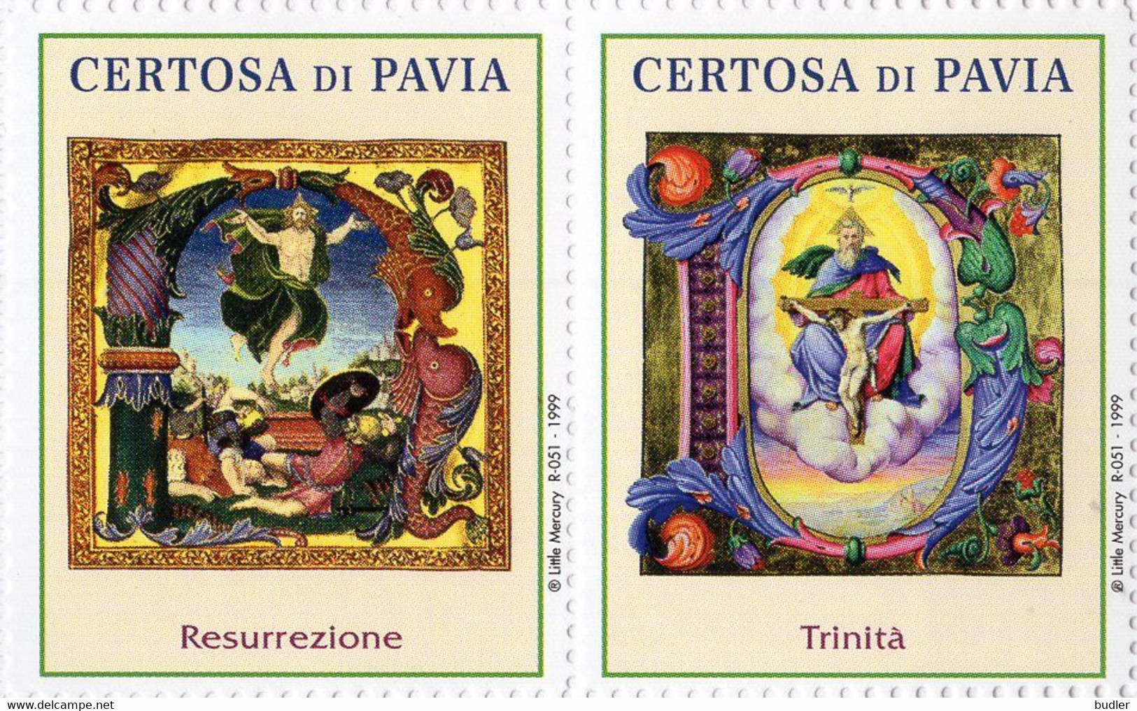 ITALIA : Sheet Of 6 Vignettes : @§* Certosa Di PAVIA *§@  ## Capilettera Miniati Da Corali Della Certosa Di Pavia – ... - Grabados