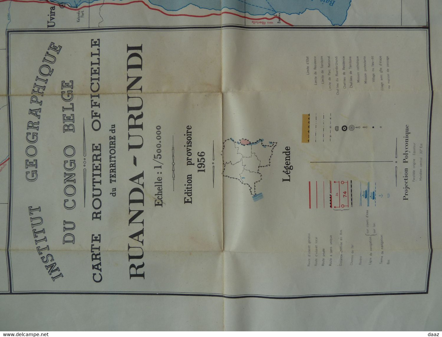 Carte Routière Ruanda Urundi 1956 (institut Géographique Du Congo Belge) 1/500000 - Cartes Routières